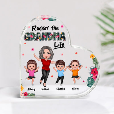Rockin‘ Grandma Life Happy Doll Grandma Grandkids Personalized Acrylic Heart Plaque