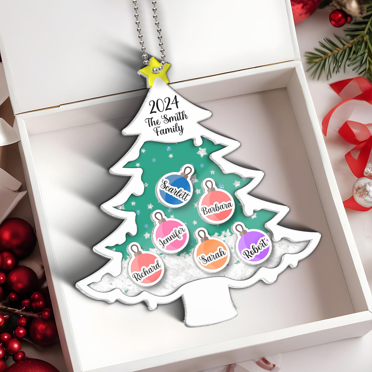 Family Christmas Tree Personalized Shaker Ornament, Christmas Gift For Family Members