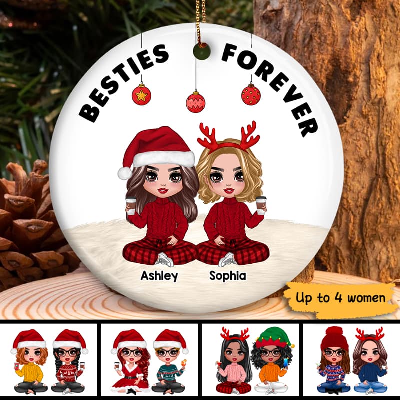 Doll Besties Sisters Sitting Simple Personalized Circle Ornament