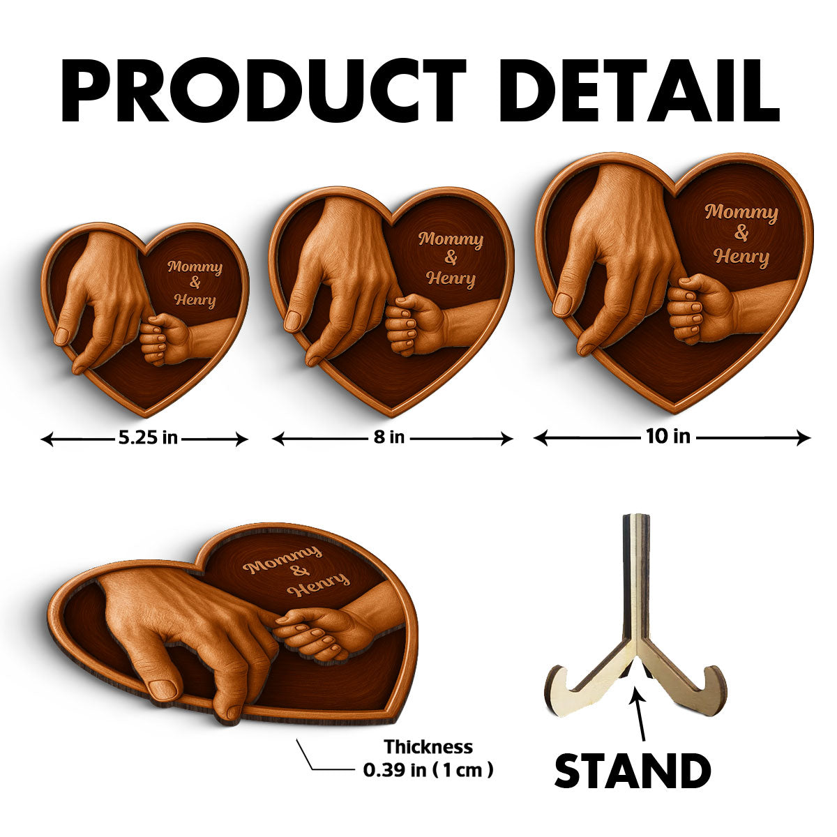 Mom Grandma And Kids Hands 3D Effect Wooden Sculpture Personalized 2-Layerd Wooden Plaque, Gift
