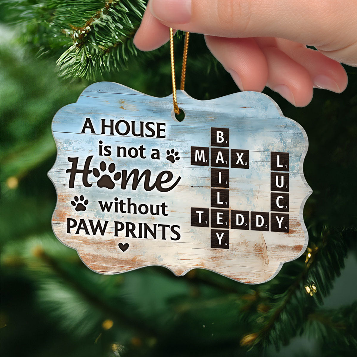 Home With Paw Prints Pet Crossword Puzzle Art Personalized Acrylic Ornament