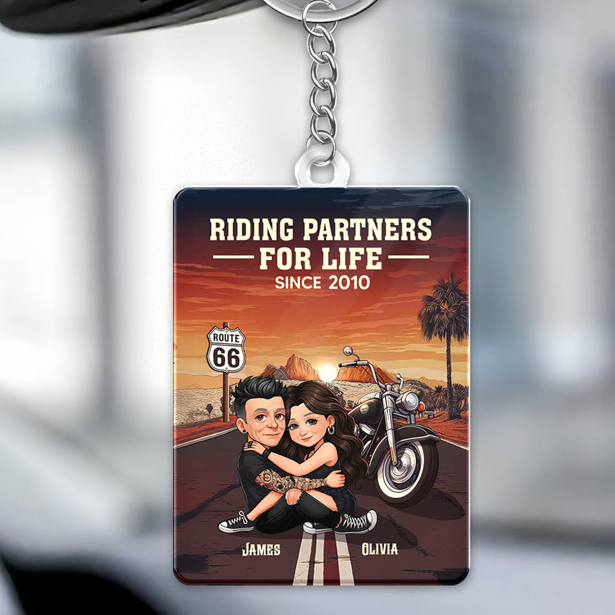 Bikers Couple Riding Partners for Life - Personalized Acrylic Keychain - Gift for Him, Gift for Her