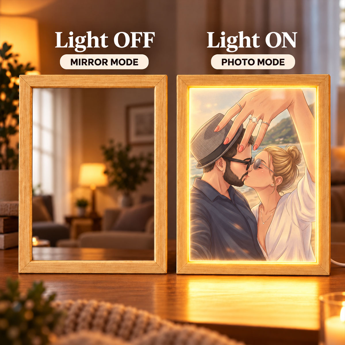 Custom Couple Art from Photo - Personalized Mirror Light Box - Heartfelt Christmas Gift for Her, for Him, Anniversary Gift for Couple
