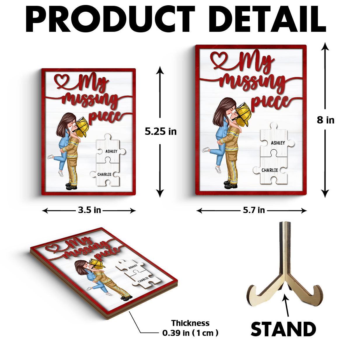 My Missing Piece Couple Hugging Kissing Red Valentine‘s Day Gift by Occupation Gift For Her Gift For Him Personalized 2-Layer Wooden Plaque