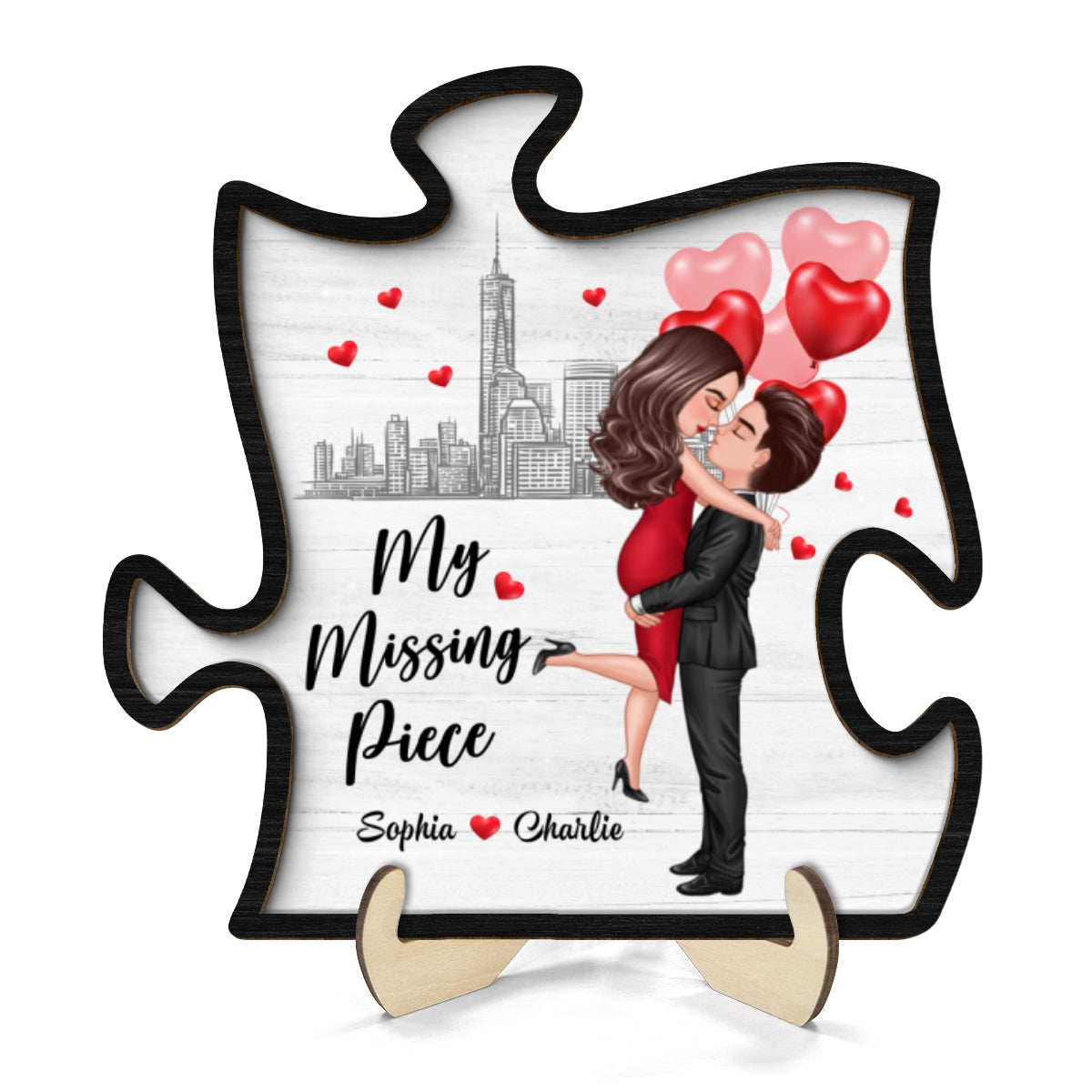 The Missing Piece To My Heart Hugging Couple Personalized 2-Layer Wooden Plaque