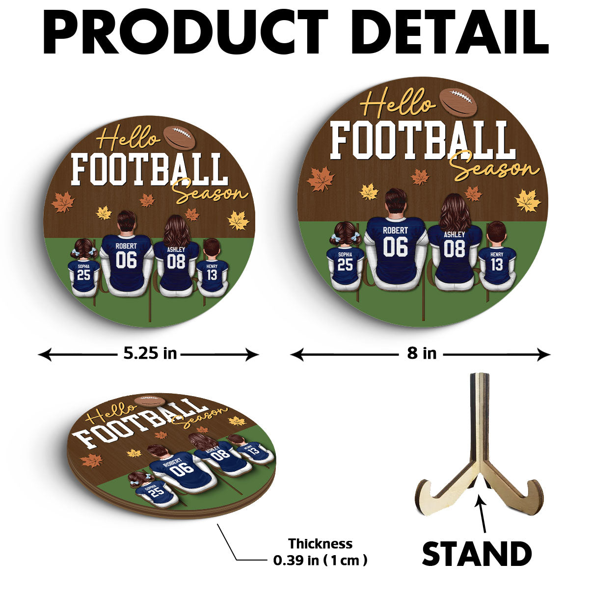 Hello Football Season Family Sitting Personalized 2-Layer Wooden Plaque, Gift For Husband, Wife, Dad, Mom