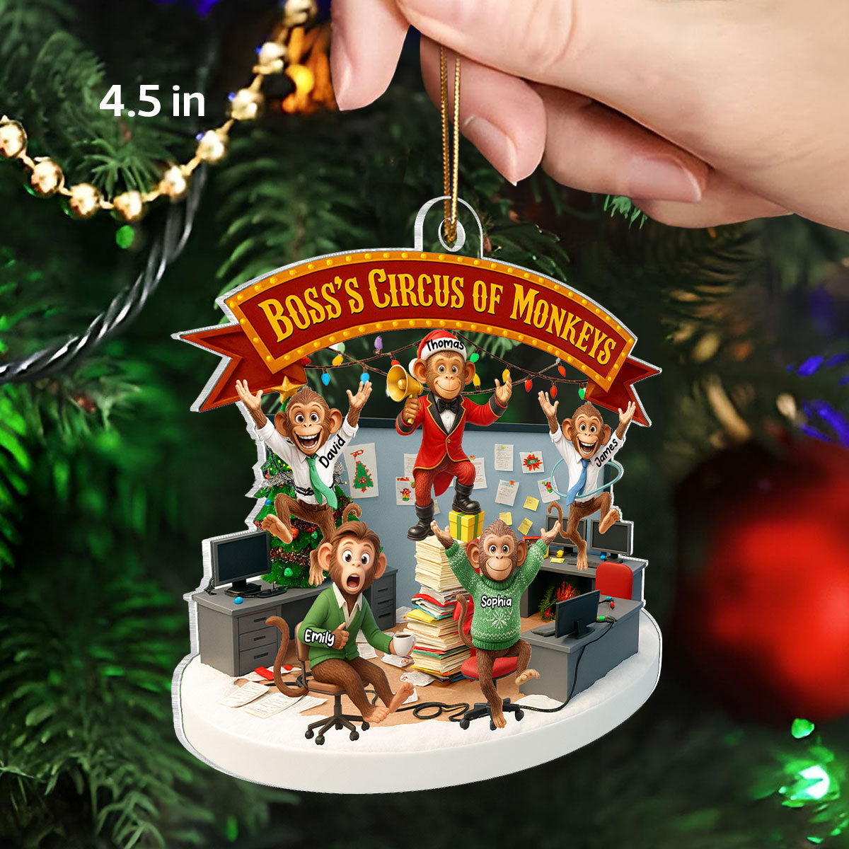 Boss's Circus Of Monkeys - Personalized Acrylic Ornament - Funny Gift For Boss, White Elephant Gift, Coworker