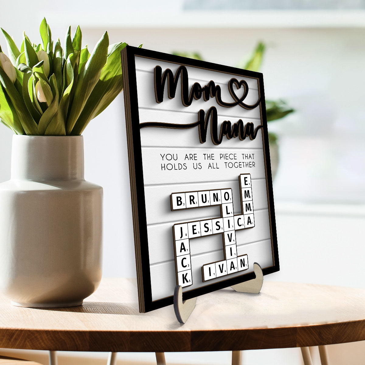 Custom Valentine's Day, Mothers Day Crossword Puzzle Art for Mom & Grandma, You are the Piece That Holds us Together Personalized 2-Layered Wooden Plaque