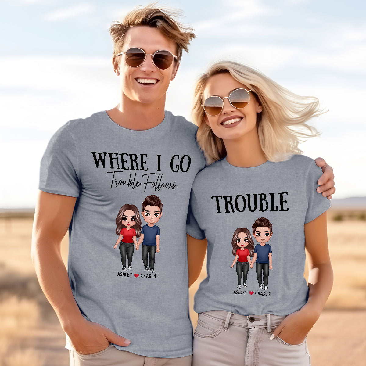 Trouble Couple Valentine‘s Day Gift For Him For Her Personalized Matching Shirts [Set Of 2 Shirts]
