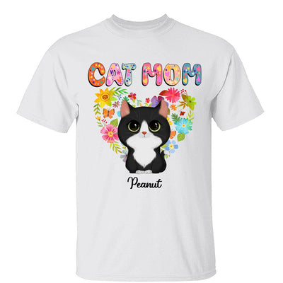 Cat Mom Floral Heart Watercolor Cute Cats Personalized Shirt