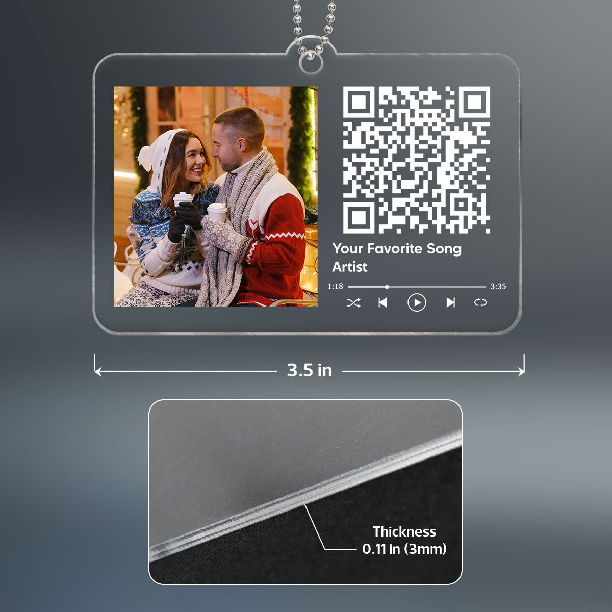 Custom Couple Photo Favorite Song Scannable QR Code Christmas Personalized Acrylic Ornament