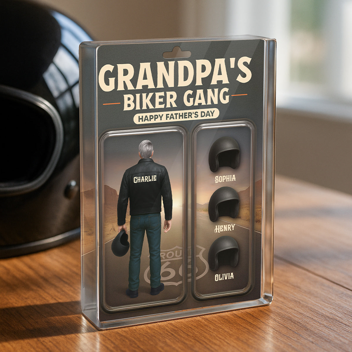 Grandpa's Dad's Biker Gang Custom Figure 3D Effect Personalized Rectangle Flat Acrylic Block Plaque, Gift For Dad