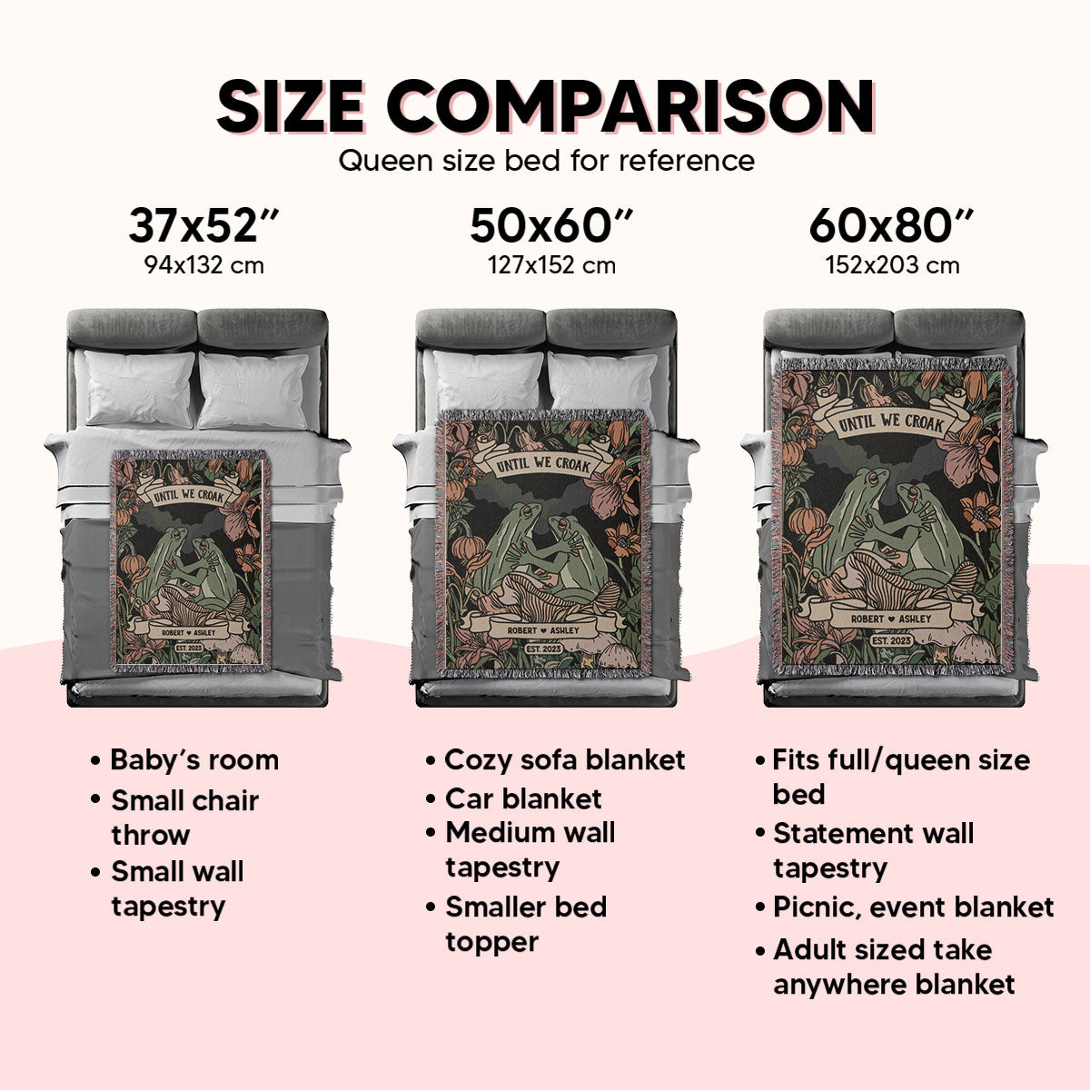 Together Until We Croak Frog Couple Vintage Anniversary Gift Personalized Tapestry Woven Blanket