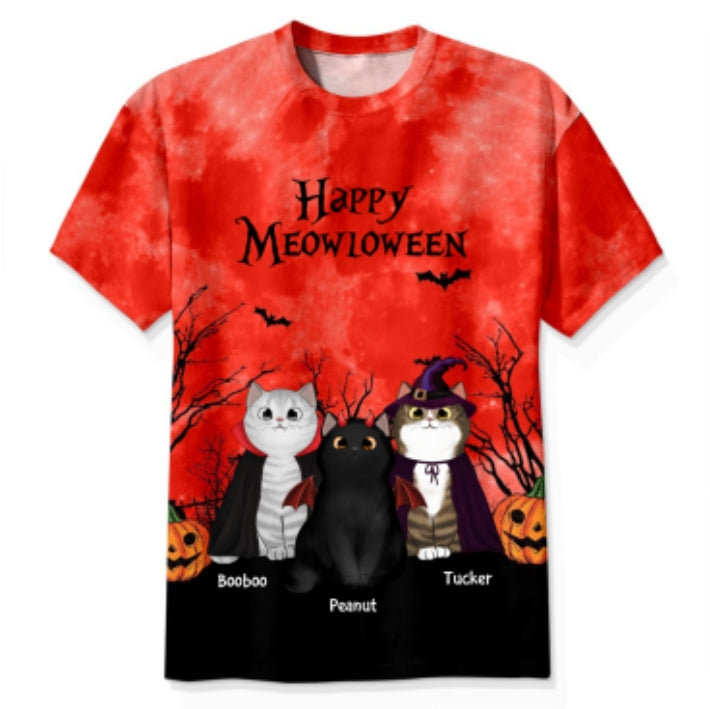 Cat Mom Halloween Moon Light Bat Tree Witchy Theme Personalized Shirt, Purrfect Costume for Cat Lover