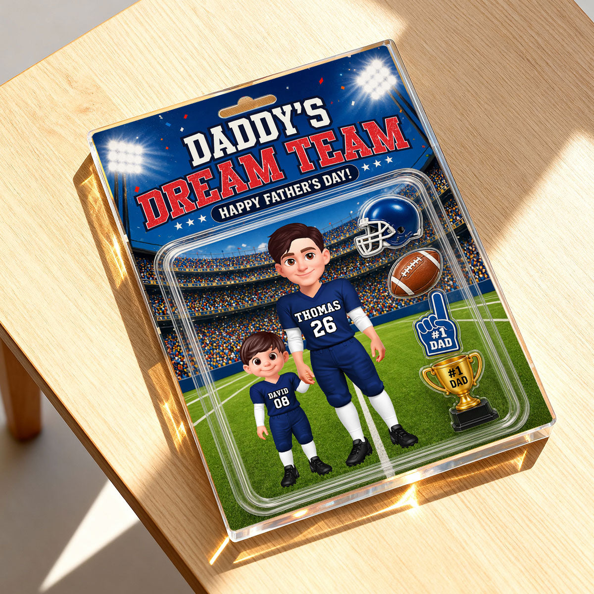 American Football Dad Daddy's Dream Team - Personalized Acrylic Block Plaque - Father's Day Gift For Football Dad, Husband