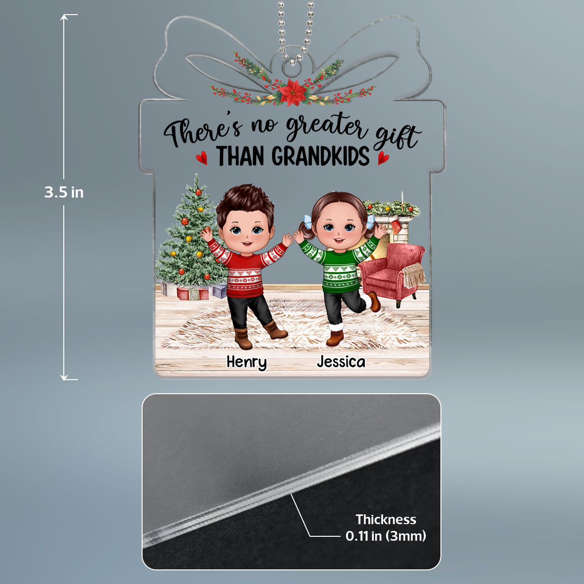 No Greater Gift Than Grandkids Christmas Happy Doll Kids Gift Shape Personalized Acrylic Ornament