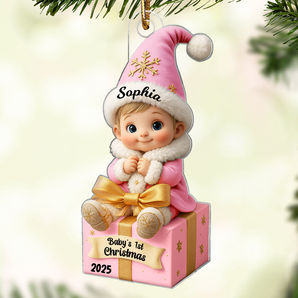 Baby Newborn Gift Box Personalized 3D Effect Acrylic Ornament, Lovely Keepsake to Celebrate Little Miracle