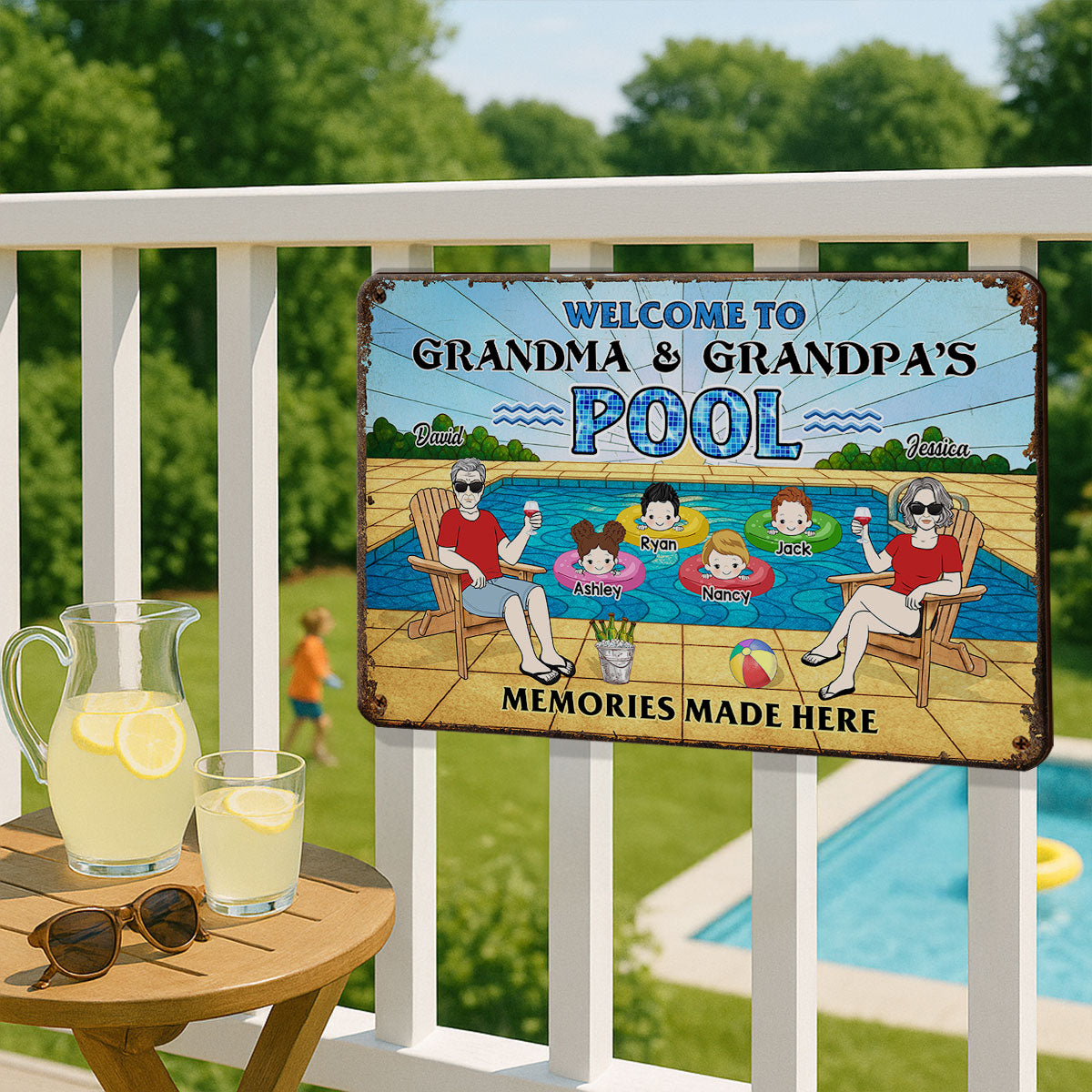 Summer Welcome To Grandpa Grandma Grandparents Pool Personalized Metal Sign| Summer Outdoor Decoration