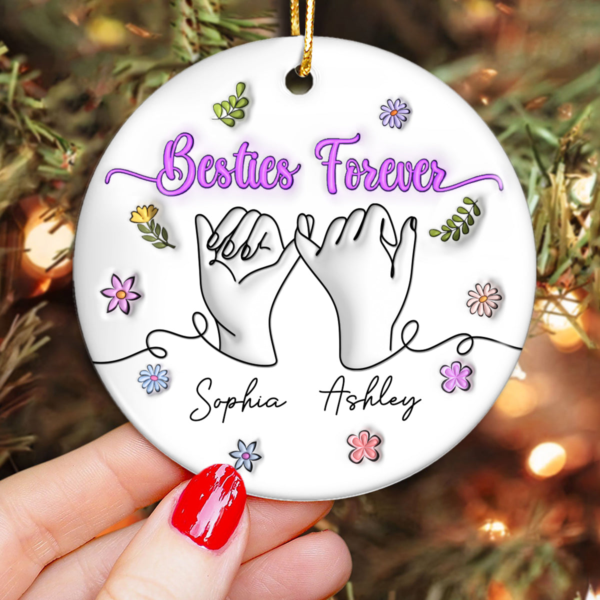 3D Inflated Besties Forever Pinky Promise Personalized Ceramic Ornament