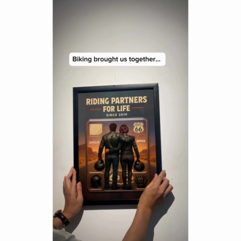 3D Effect Custom Figure Couple Bikers Riding Partners For Life - Personalized Poster - Heartfelt Gift For Bikers