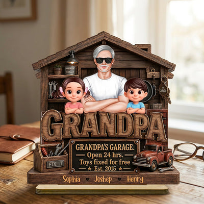 Grandpa's Garage - Personalized 2-Layered Wooden Plaque - Father's Day Gift for Dad, Grandpa, Husband