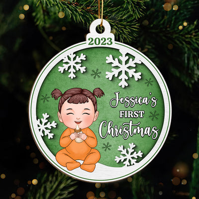 Baby‘s First Christmas Cute Baby Snow Personalized Wooden Ornament