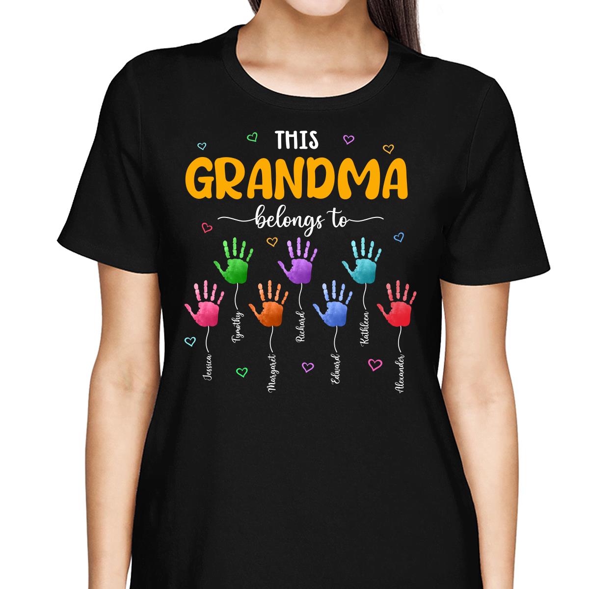 This Grandma Belongs To Colorful Hand Print Personalized Shirt