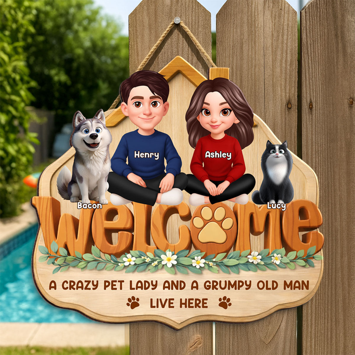 Home Sweet Fur - Personalized Door Hanger Sign - Gift For Dog, Cat Lovers