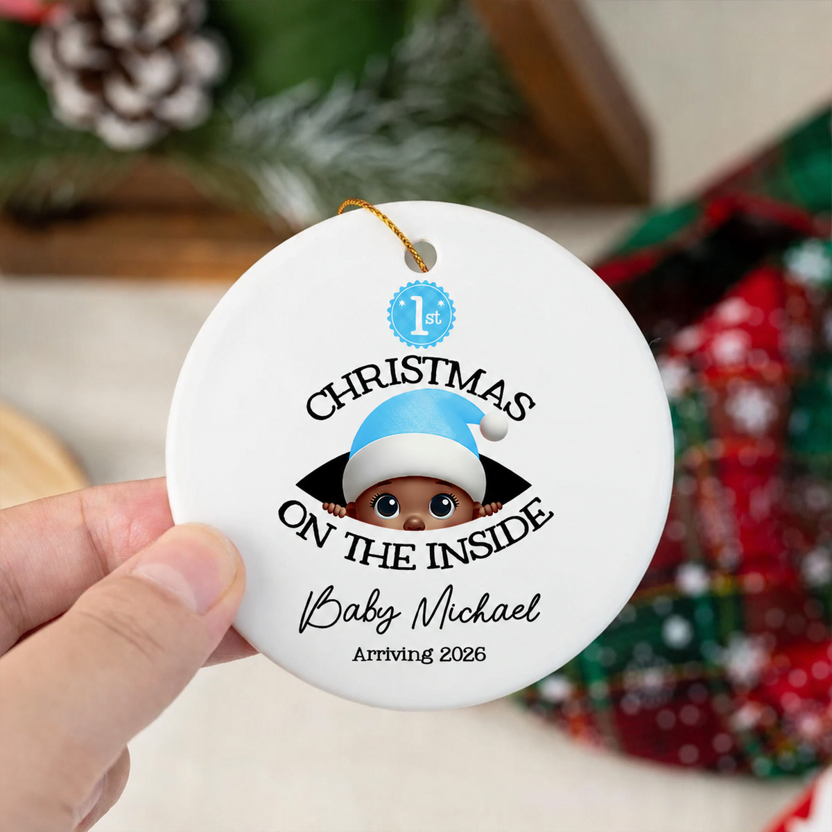 [Custom Skin Tone] Personalized Baby's First Christmas On the Inside Ornament, Custom Pregnancy Reveal Ornament, Expecting Parents