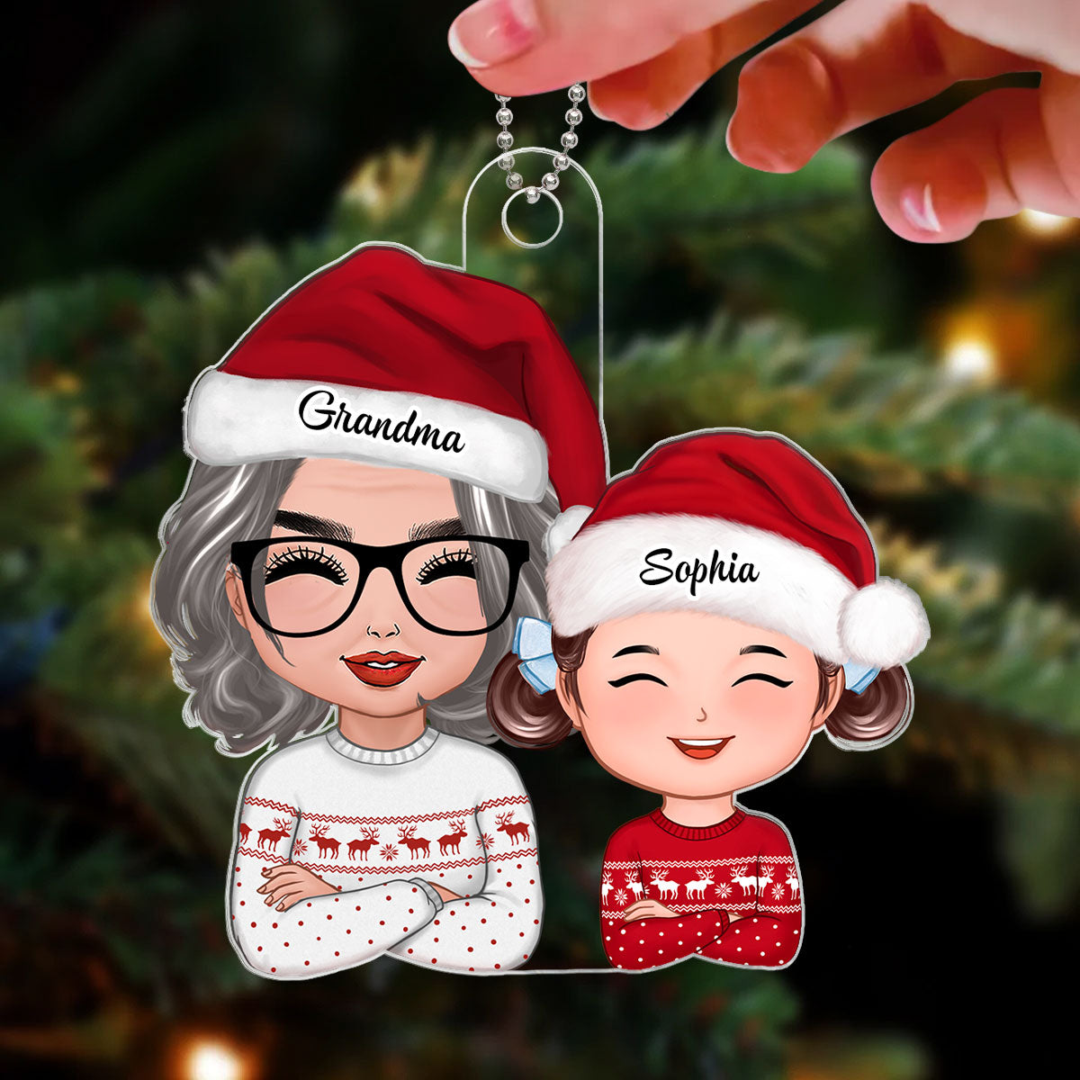 Doll Grandma And Granddaughter Grandson Crossed Arms Christmas Gift Personalized Acrylic Ornament