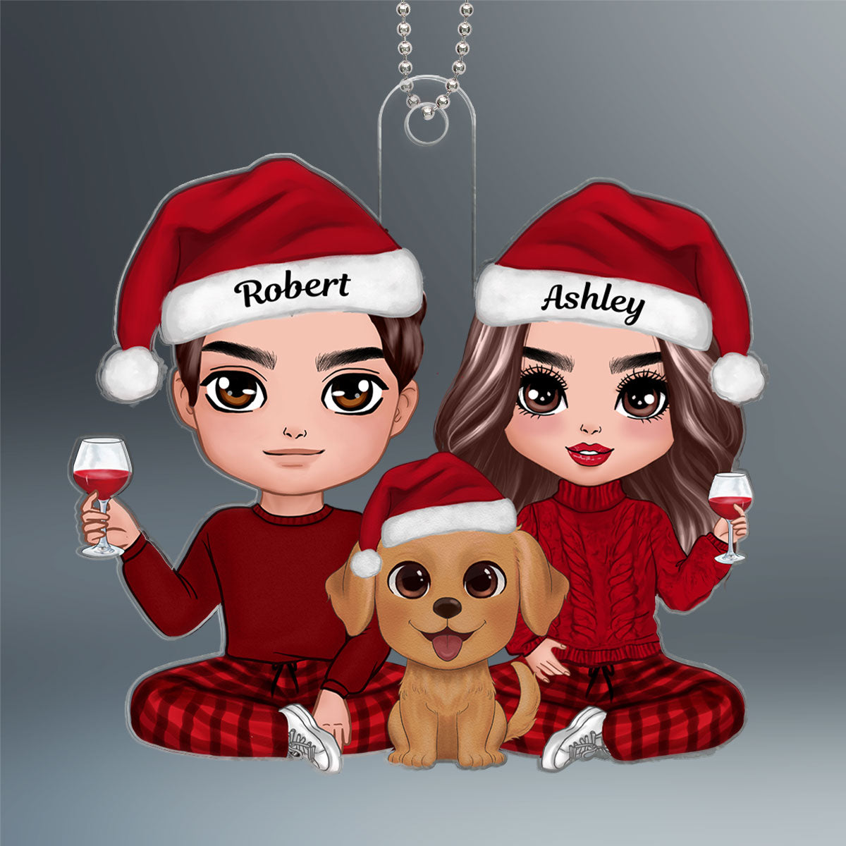 Doll Couple And Watercolor Cute Dogs You Me And The Dogs Christmas Gift Personalized Acrylic Ornament