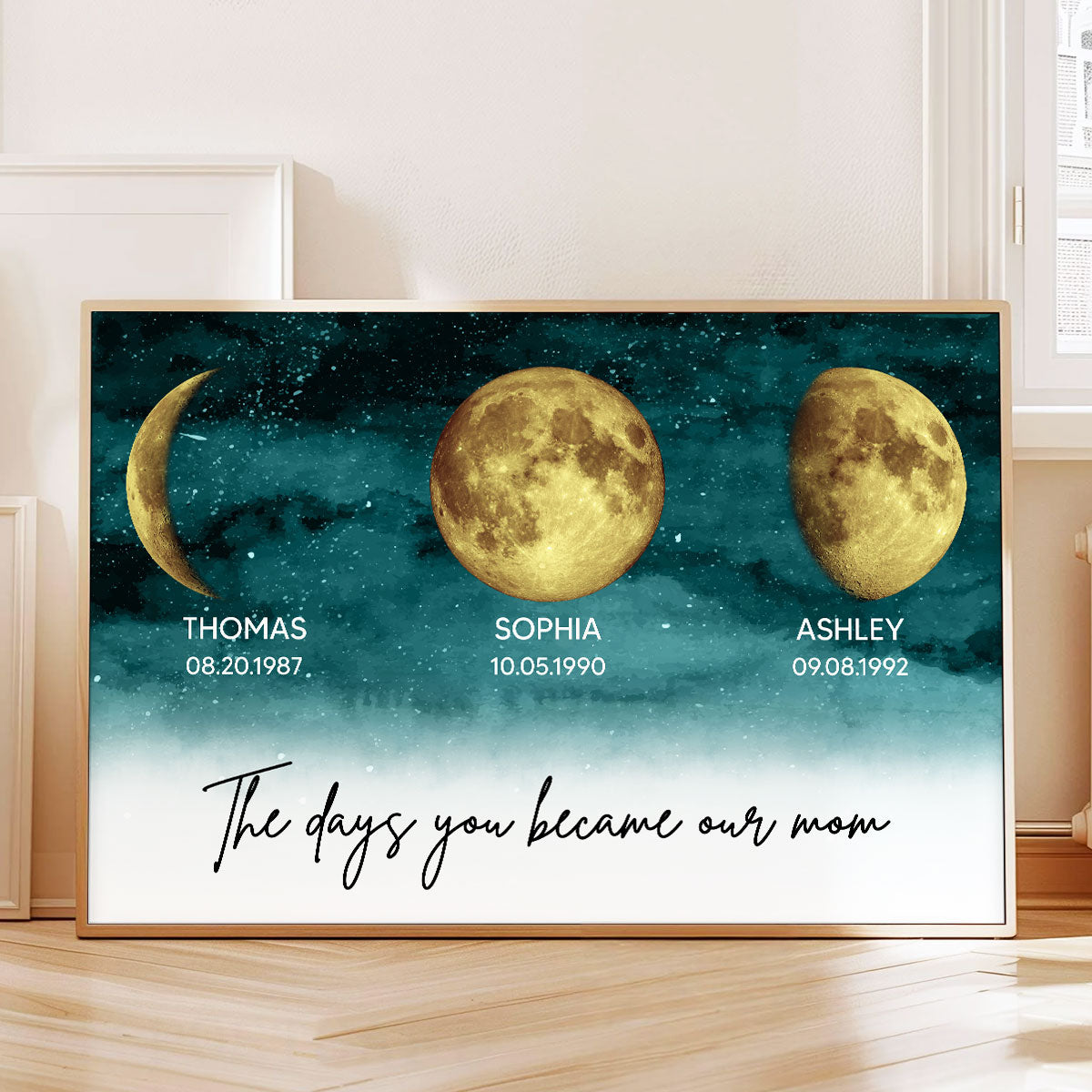 Starry Night The Days You Became My Mom Custom Gold Birthday Moon Phase Personalized Poster, Gift
