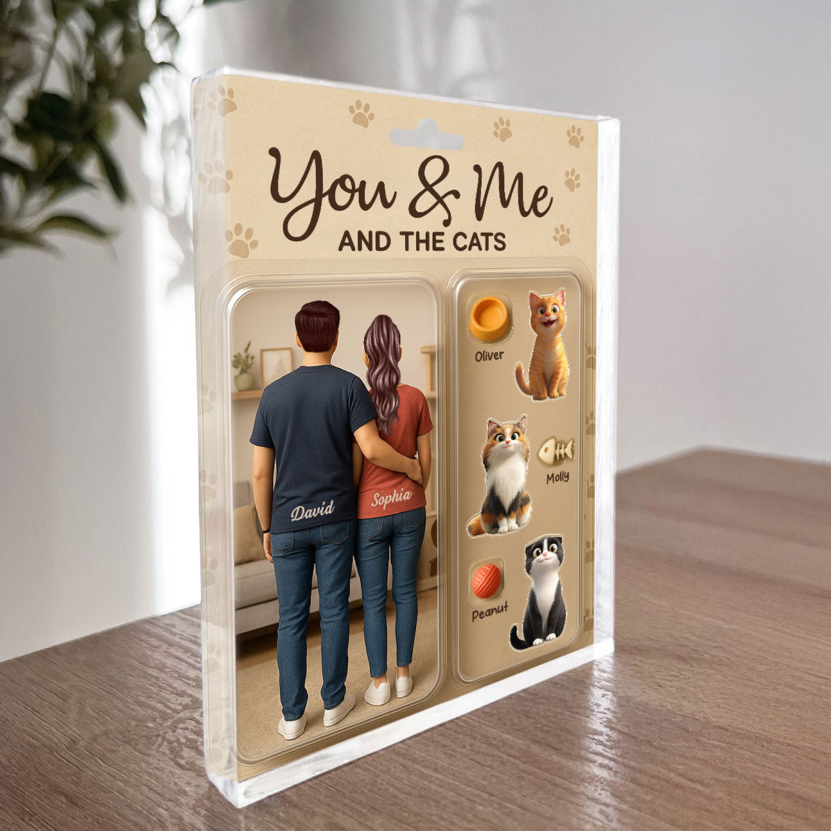 You & Me We Got This Cat Lover Couple Realistic Figures Style Personalized Acrylic Block Plaque