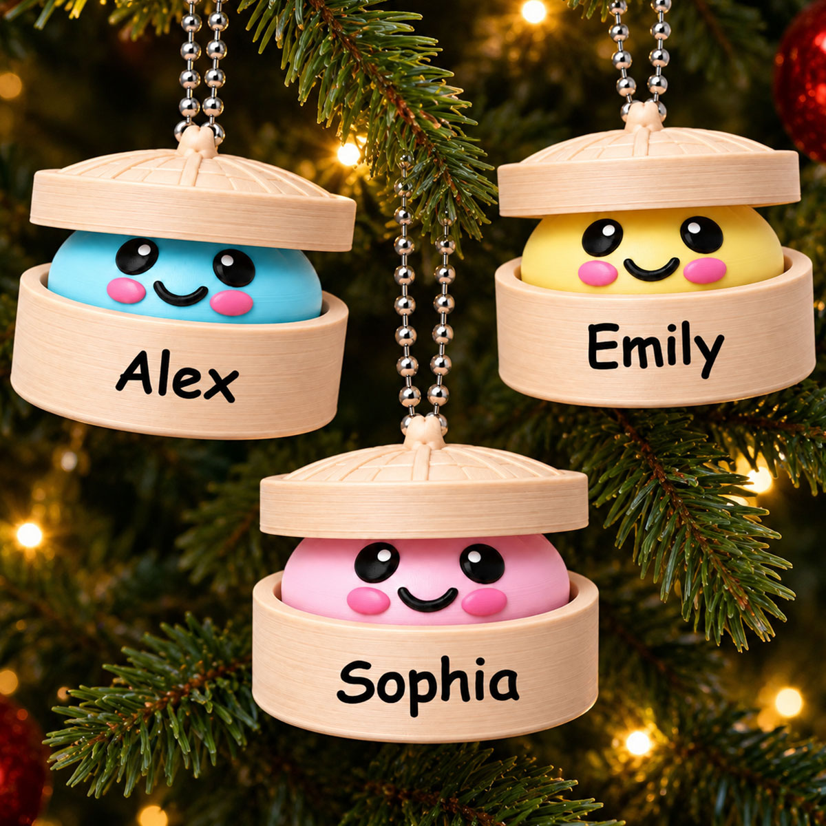 Custom Name Dumpling - Personalized 3D Clicker Ornament - Christmas Gift For Kids, Grandkids, Granddaughter, Grandson