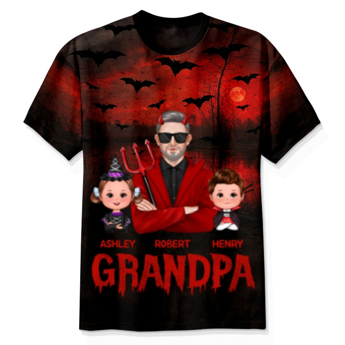 Halloween Dad Grandpa With Kids Dracula Personalized Shirt