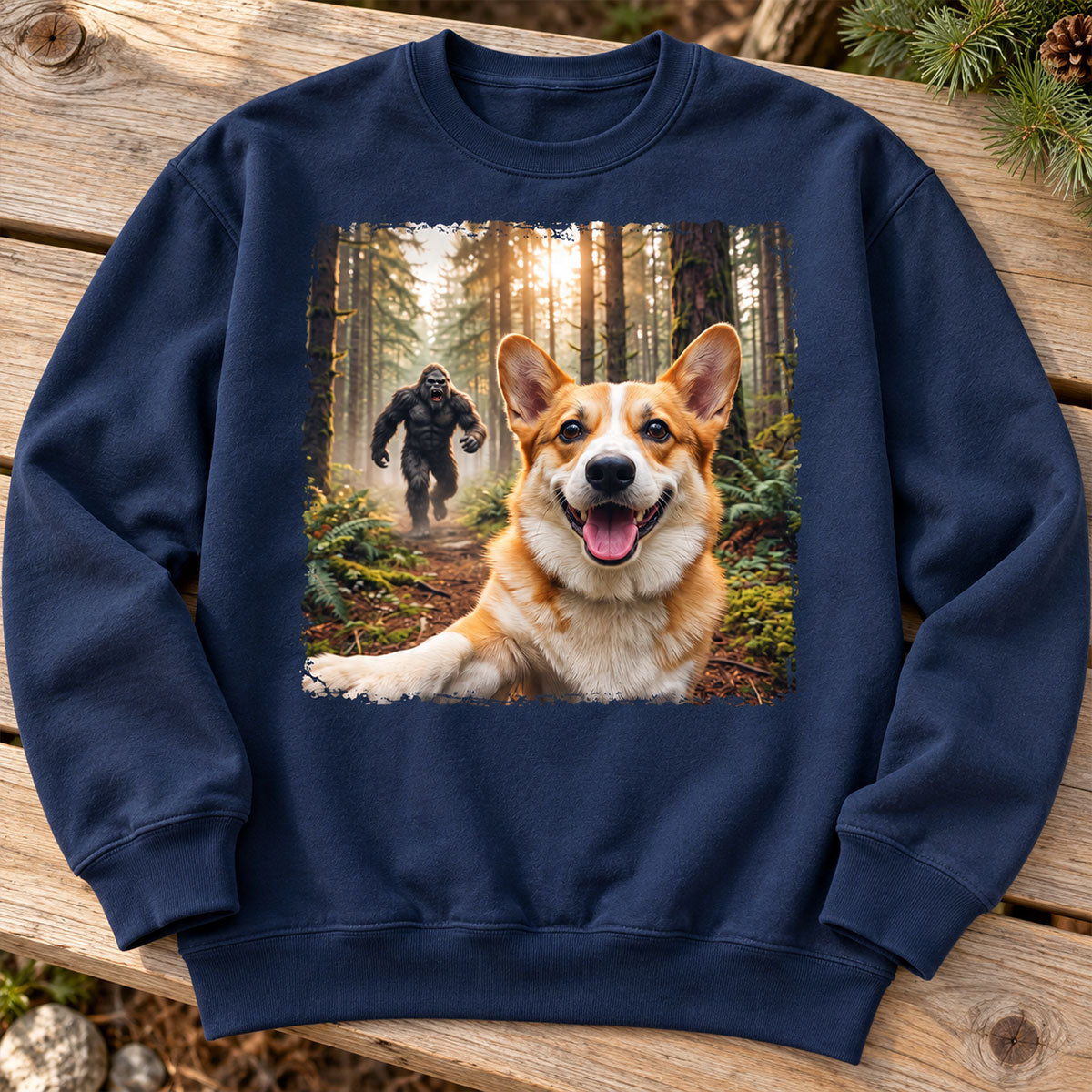 Custom Bigfoot Running After Dog Photo - Personalized Shirt - Christmas Gift for Dog Dads, Dog Moms, Pet Lovers