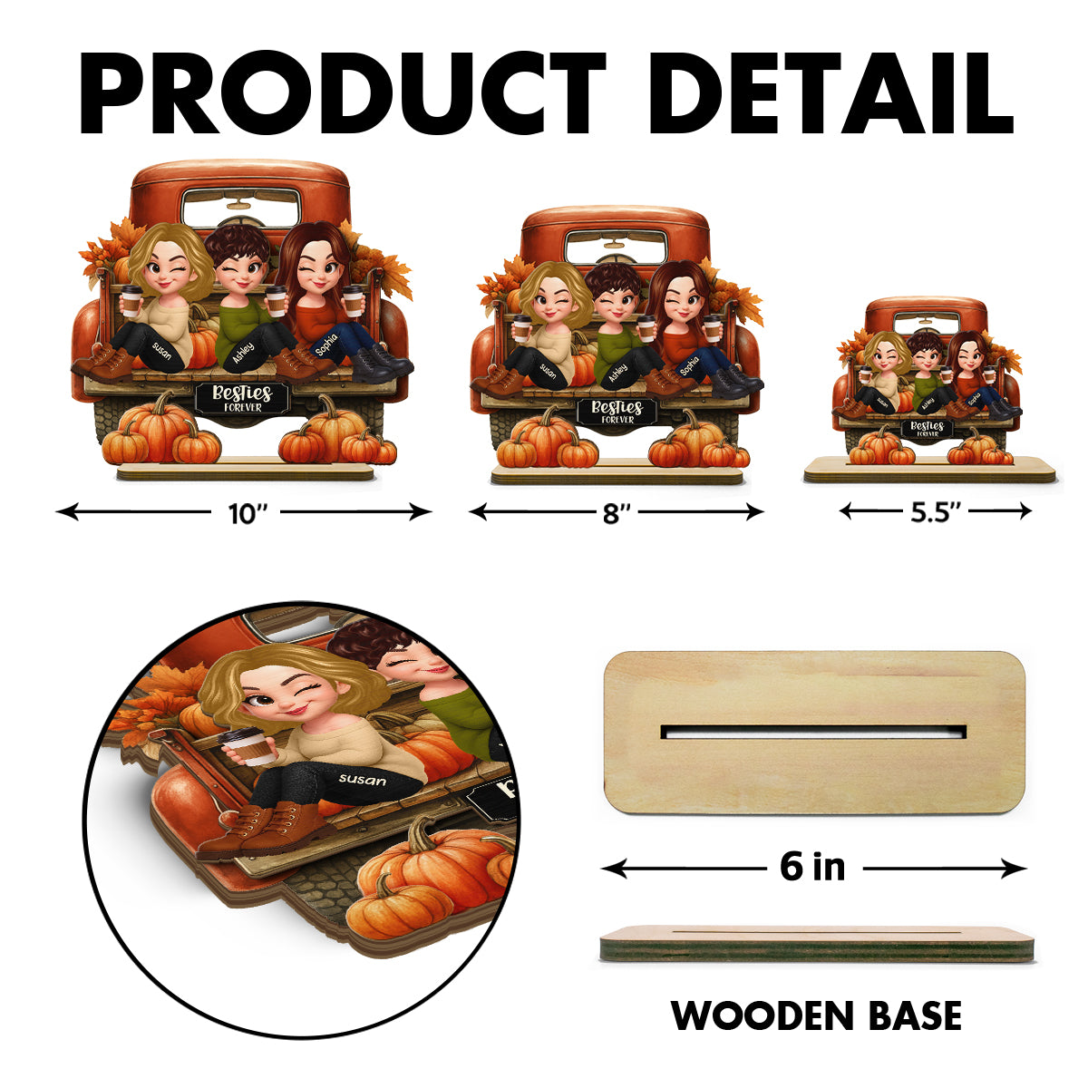 Besties Sitting on Fall Truck Personalized Standing Wooden Plaque, Cozy Fall Decor, Fall Gift for Best Friends