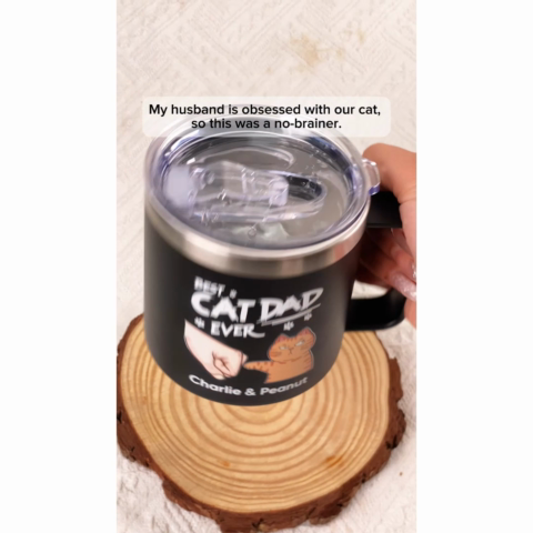 Best Cat Dad Ever Fist Bump Personalized Stainless Steel Tumbler With Handle, Birthday Gift For Cat Lovers, Father's Day Gift or Just Because