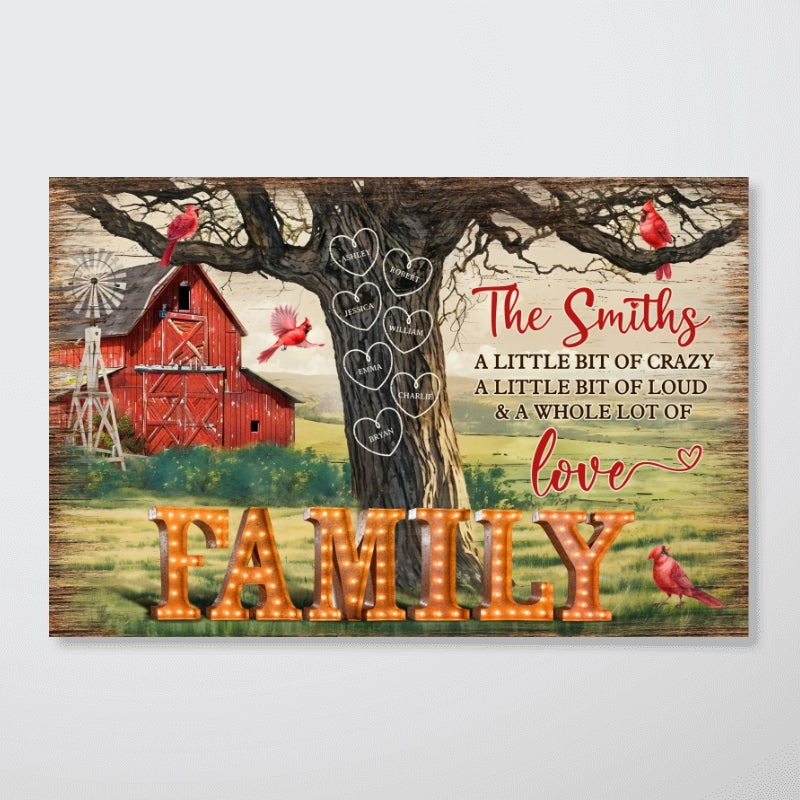 Personalized Family Names Tree Farmhouse Marquee Poster, Wall Art Decor, Family Gift