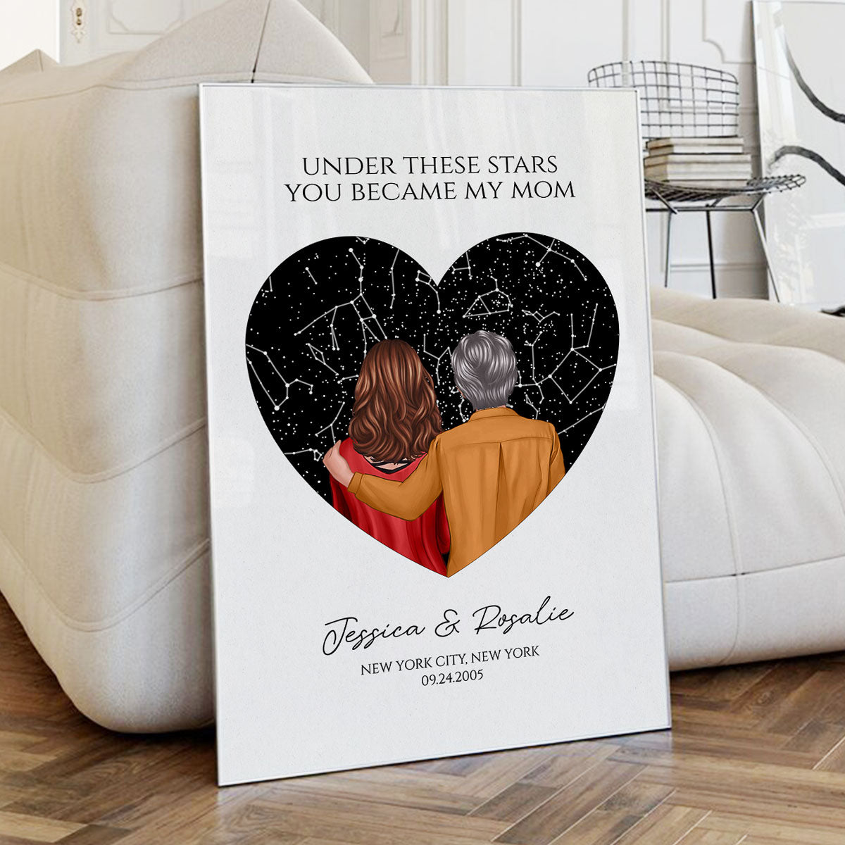 Under These Stars You Became My Mom Personalized Poster, Custom Star Map By Date & Location, Constellation Map, Birthdays, Gift for Mom