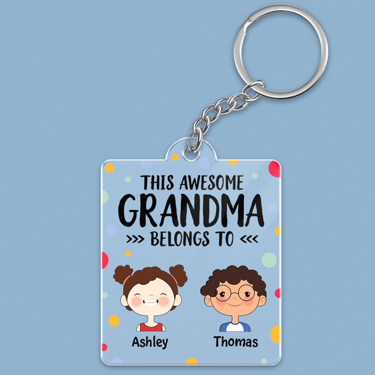 This Grandma Mom Belongs To Cute Kids Face Colorful Dot Personalized Acrylic Keychain