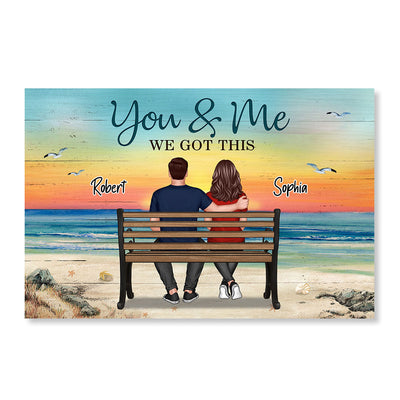 Beach Landscape Couple Sitting On Bench Personalized Horizontal Poster