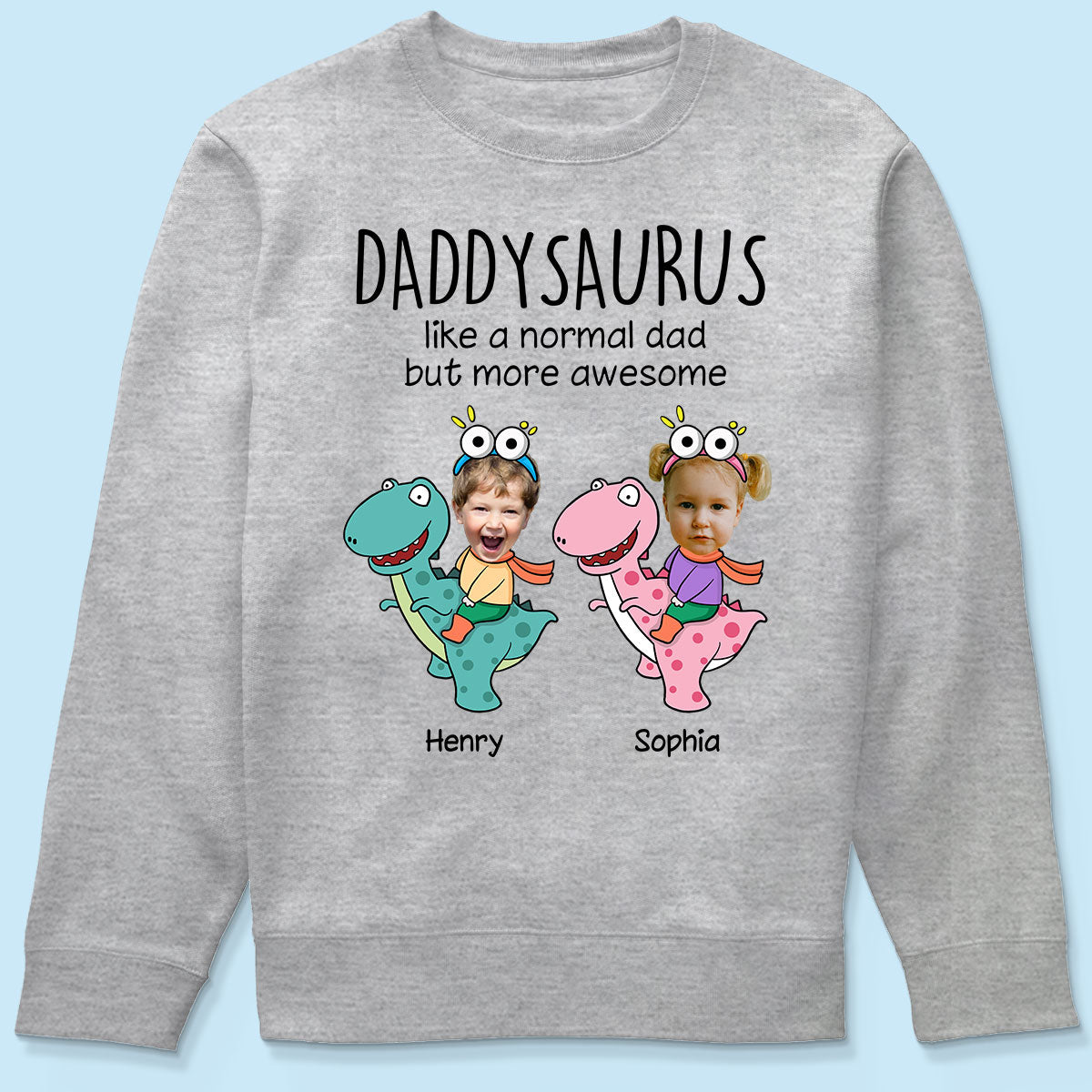 Daddysaurus Grandpasaurus Kid Face Photo Dinosaur Personalized Shirt