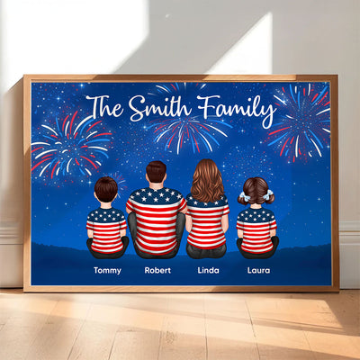 American Family At Night Firework 4th Of July Personalized Poster, Father's Day gift, gift for family