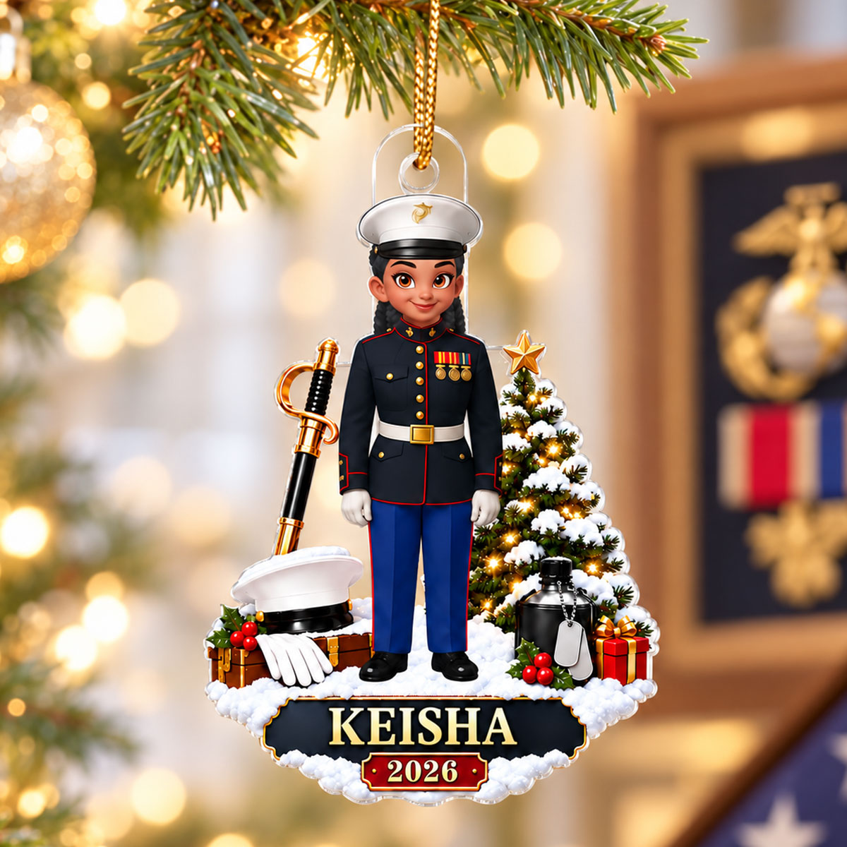 Marine Uniform Custom Name & Year - Personalized Acrylic Ornament - Christmas Gift For Marines, Marine Veterans, Husband, Grandkids