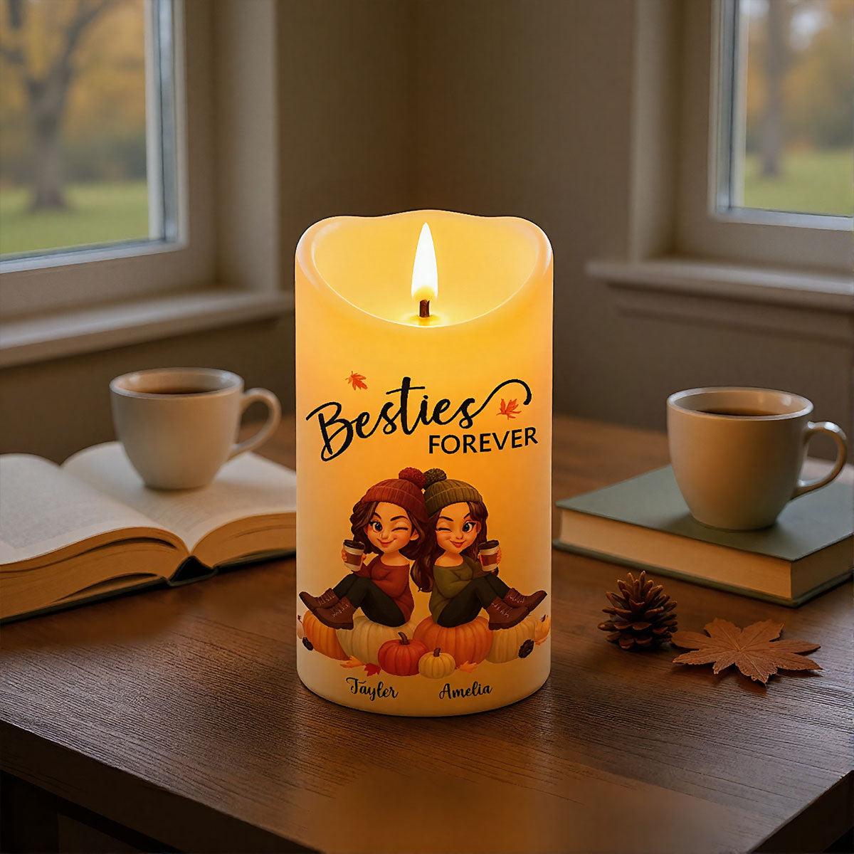 Fall Season Besties Cozy Vibe Our Friendship Is Endless Personalized LED Candle, Gift For Best Friends