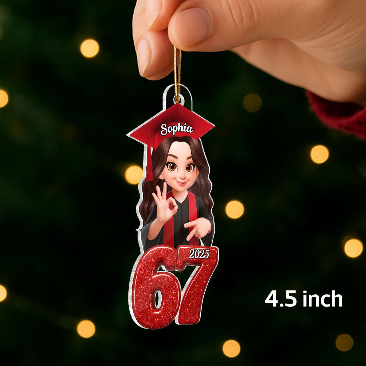 Glitter Pattern Senior Custom Six Seven 67 - Personalized Acrylic Ornament - Teen Slang Funny Tree Decor, Funny Teen Grandkid Gift