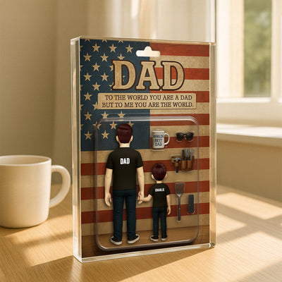 Dad And Kids Back View Custom Figure Personalized Acrylic Block Plaque, Father's Day Gift for Dad, Gift for Husband