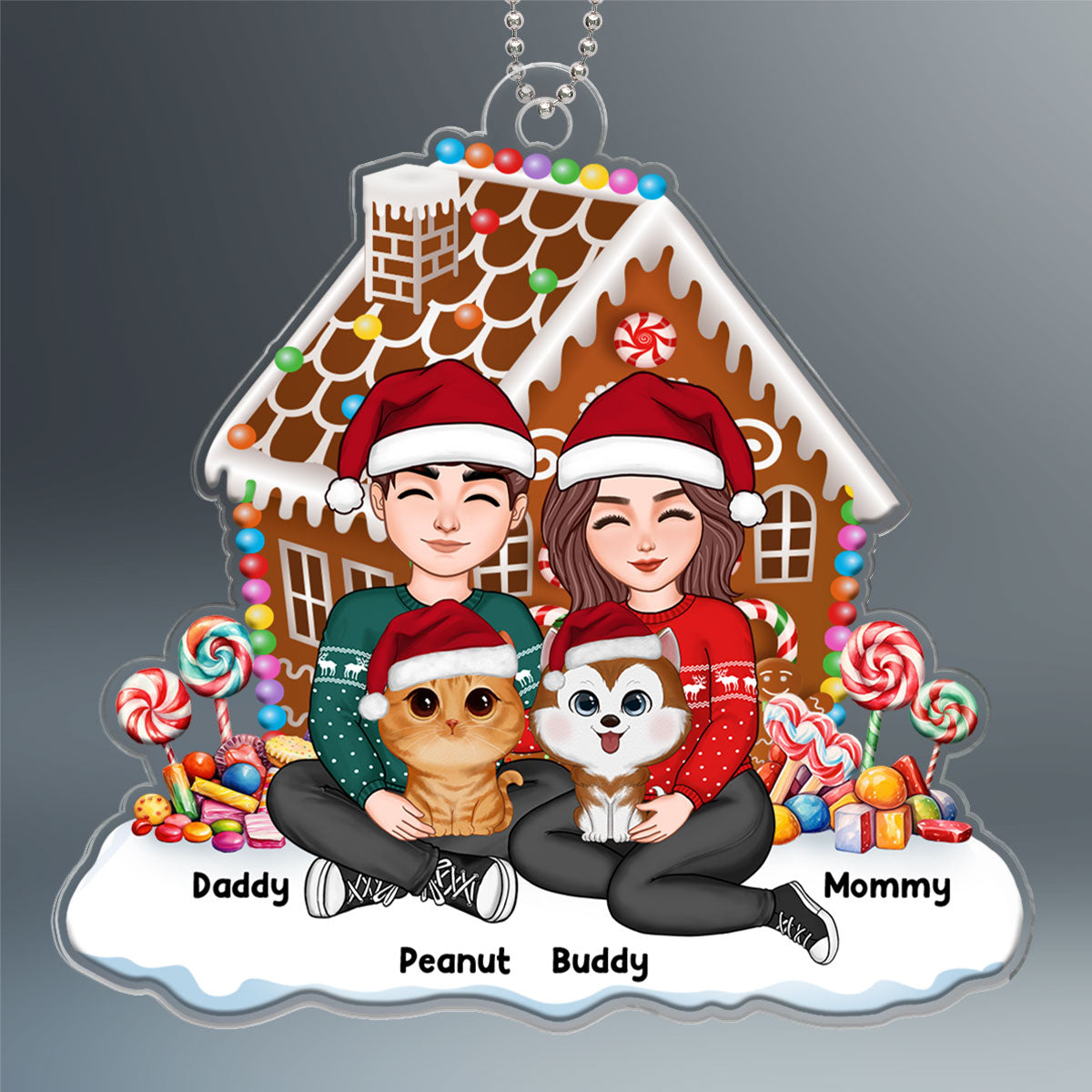 Gingerbread House Couple And Dogs Cats Personalized Acrylic Ornament