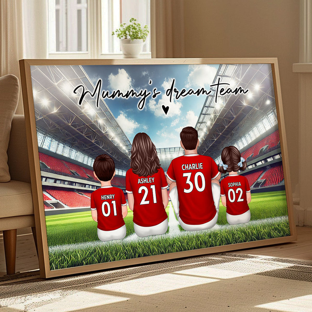Mummy's Dream Team Football Family Sitting Personalized Poster, Gift for Mum, Wife